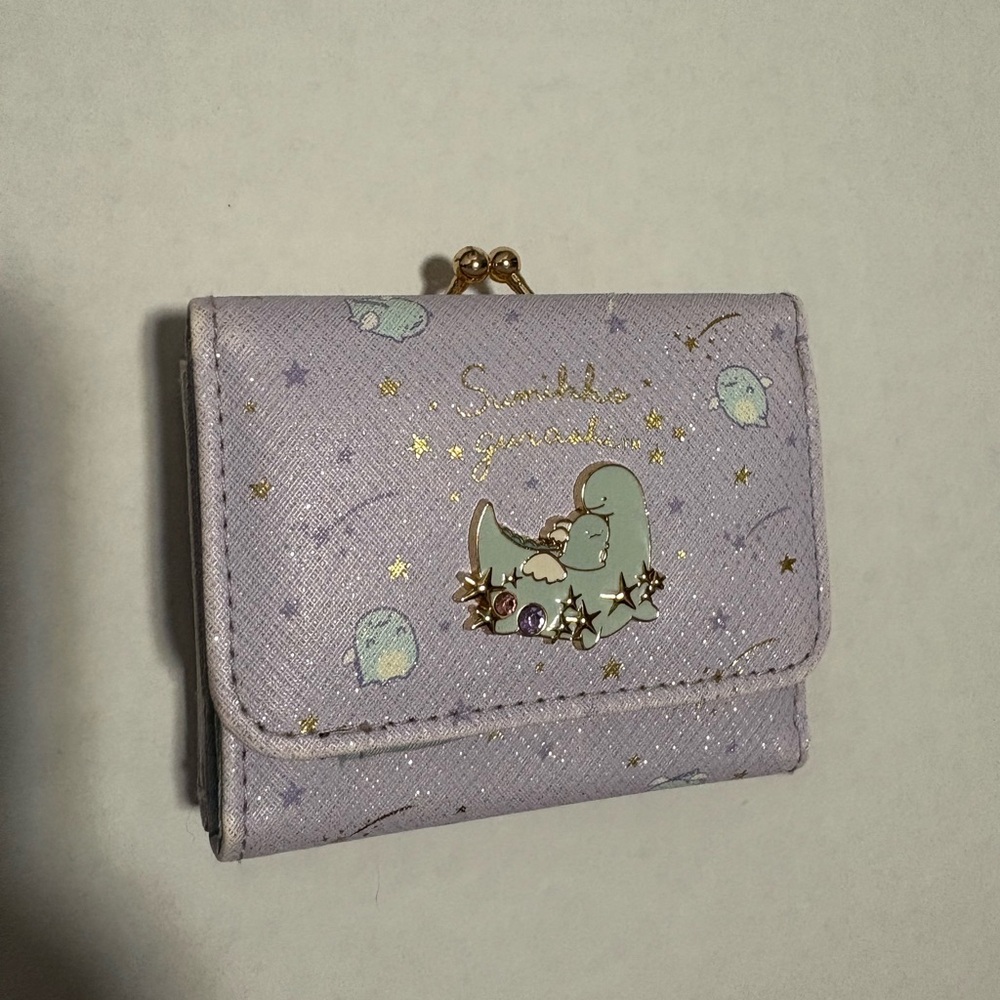 Sumikko Gurashi Purple Tokage and mom Wallet with Gold Accents